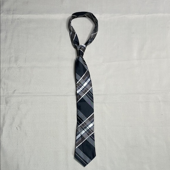 KENNETH COLE REACTION Men's White Shirt with Black Plaid Tie - Picture 1 of 5